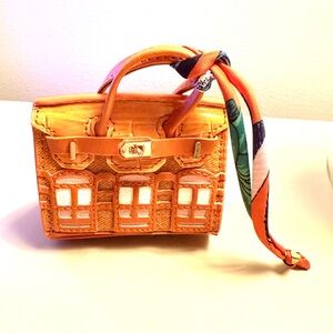 Mini Orange Handbag With Mini Scarf Accent